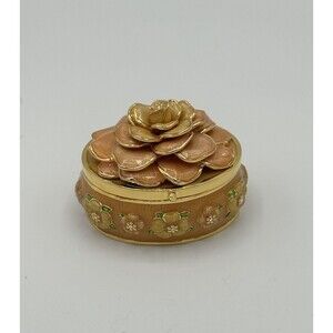 Vtg Joan Rivers Hidden Treasures Enamel Rose Flower Crystal Trinket Box Brooch